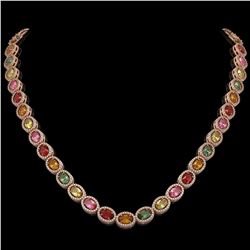 31.96 ctw Multi Color Sapphire & Diamond Micro Pave Necklace 10k Rose Gold