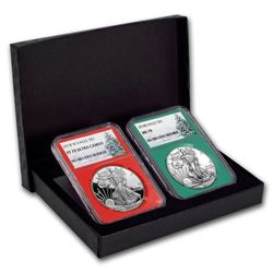 2018 2-Coin 1 oz Silver Eagle Set MS/PF-70 NGC (Christmas Label)