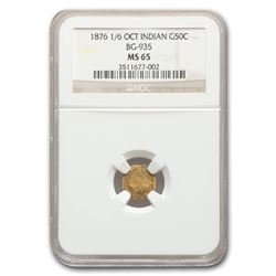 1876 1/6 Indian Octagonal 50 Cent Gold MS-65 NGC (BG-935)