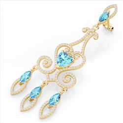 11 ctw Sky Topaz & Micro Pave VS/SI Diamond Earrings 14k Yellow Gold