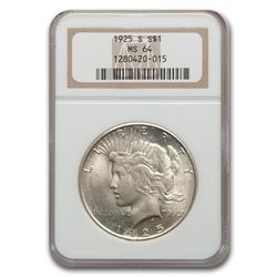 1925-S Peace Dollar MS-64 NGC