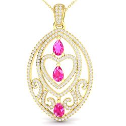 3.50 ctw Pink Sapphire & Micro Diamond Heart Necklace 18k Yellow Gold
