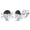 Image 1 : Sterling Silver Mens Round Black Color Enhanced Diamond Pirate Skull Crossbones Earrings 1/10 Cttw