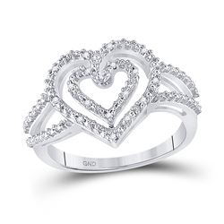 Sterling Silver Round Diamond Nested Double Heart Ring 1/20 Cttw