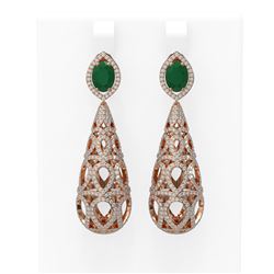 7.82 ctw Emerald & Diamond Earrings 18K Rose Gold