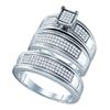 Image 1 : Sterling Silver His & Hers Round Diamond Cluster Matching Bridal Wedding Ring Band Set 3/8 Cttw