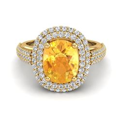 3.50 ctw Citrine & Micro Pave VS/SI Diamond Ring 14k Yellow Gold