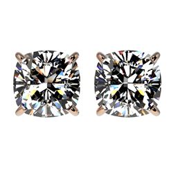 2 ctw Certified VS/SI Quality Cushion Diamond Stud Earrings 10k Rose Gold