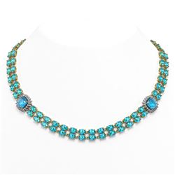 38.95 ctw Swiss Topaz & Diamond Necklace 14K Yellow Gold