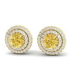 2 ctw Citrine & Micro Pave VS/SI Diamond Stud Earrings 18k Yellow Gold