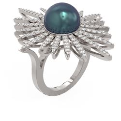 1.87 ctw Diamond & Pearl Ring 18K White Gold