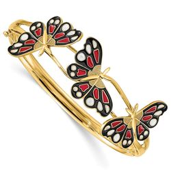 14k Yellow Gold Polished Enameled Butterfly Hinged Bracelet