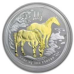 2014 Australia 1 oz Silver Lunar Horse BU (Gilded)