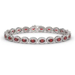 10.11 ctw Garnet & Diamond Micro Pave Halo Bracelet 10k White Gold