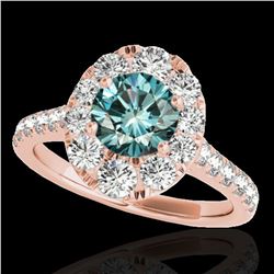 2 ctw SI Certified Blue Diamond Solitaire Halo Ring 10k Rose Gold
