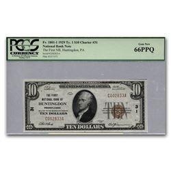 1929 Type 1 $10 Huntingdon, PA Gem New-66 PPQ PCGS (Low CH#31)