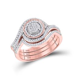 10kt Rose Gold Round Diamond Circle Cluster Bridal Wedding Engagement Ring Band Set 1/3 Cttw