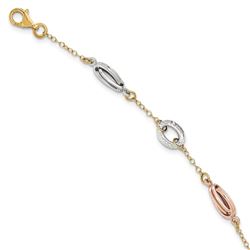 14k Gold Tri-color Polished Diamond Cut Fancy Link Bracelet