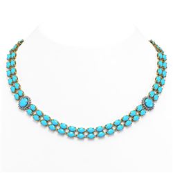 29.16 ctw Turquoise & Diamond Necklace 14K Yellow Gold