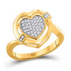 10kt Yellow Gold Round Diamond Heart Cluster Ring 1/6 Cttw