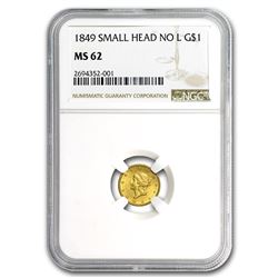 1849 $1 Liberty Gold Small Head Open Wreath No L MS-62 NGC