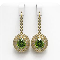 15.02 ctw Tourmaline & Diamond Victorian Earrings 14K Yellow Gold