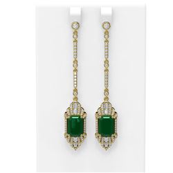 13.65 ctw Emerald & Diamond Earrings 18K Yellow Gold