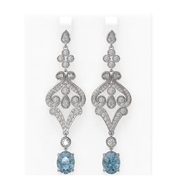 9.65 ctw Aquamarine & Diamond Earrings 18K White Gold