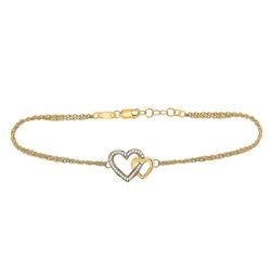 10kt Yellow Gold Round Diamond Double Heart Bracelet 1/10 Cttw