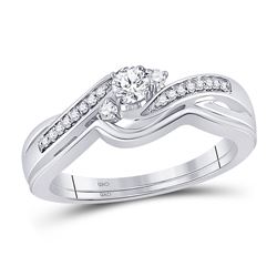 10k White Gold Round Diamond Wedding Bridal Engagement Ring Band Set 1/4 Cttw