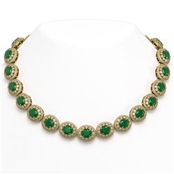 111.75 ctw Emerald & Diamond Victorian Necklace 14K Yellow Gold