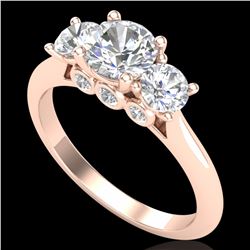 1.5 ctw VS/SI Diamond Solitaire Art Deco 3 Stone Ring 18k Rose Gold
