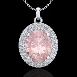 4.50 ctw Morganite & Micro Pave VS/SI Diamond Necklace 18k White Gold