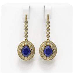 9.25 ctw Certified Sapphire & Diamond Victorian Earrings 14K Yellow Gold
