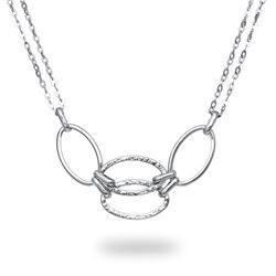 14k White Gold Polished & Textured Double Strand Link Necklace