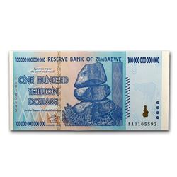 2008 Zimbabwe 100 Trillion Dollars Waterfall Buffalo Unc
