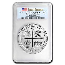 2019 5 oz Silver ATB San Antonio Missions MS-69 DMPL PCGS (FS)