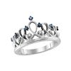 Image 1 : Sterling Silver Round Blue Color Enhanced Diamond Crown Tiara Ring 1/12 Cttw