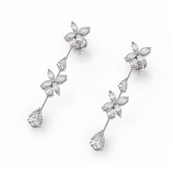 3.67 ctw Mix Cut Diamonds Designer Earrings 18K White Gold