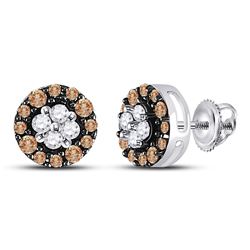 10kt White Gold Round Brown Diamond Cluster Stud Earrings 1/3 Cttw