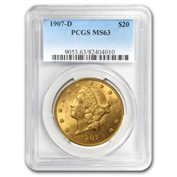 1907-D $20 Liberty Gold Double Eagle MS-63 PCGS