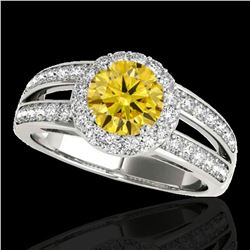 1.6 ctw Certified SI/I Fancy Intense Yellow Diamond Ring 10k White Gold