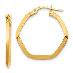 14k Yellow Gold Small Hexagon Hoop Earrings - 2x2 mm