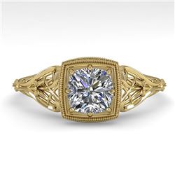 0.50 ctw Certified VS/SI Cushion Diamond Ring Art Deco 14k Yellow Gold