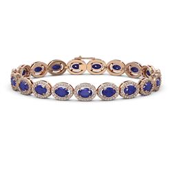 15.2 ctw Sapphire & Diamond Micro Pave Halo Bracelet 10k Rose Gold
