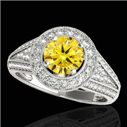 2.17 ctw Certified SI/I Fancy Intense Yellow Diamond Ring 10k White Gold