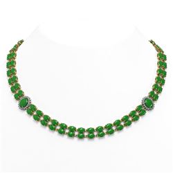 27.65 ctw Jade & Diamond Necklace 14K Yellow Gold