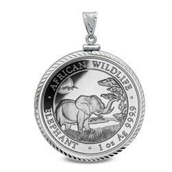 2019 Somalia 1 oz Silver Elephant Pendant (Diamond-Cut Screw-Top)
