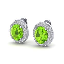 9 ctw Peridot & Micro Pave VS/SI Diamond Earrings 18k White Gold