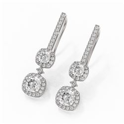 2.5 ctw Cushion Cut Diamond Designer Earrings 18K White Gold